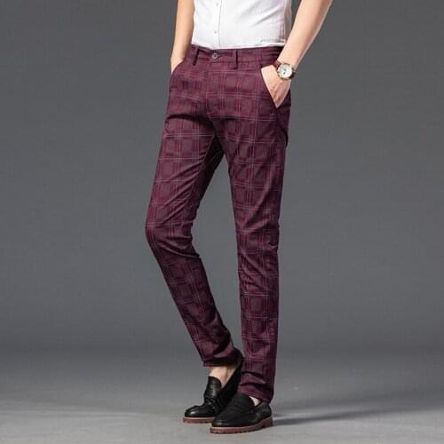 7 Color Classic Mens Plaid Casual Pants 2021 Spring New Fashion Business 98% Cotton Stretch Straight Trousers Male Brand
