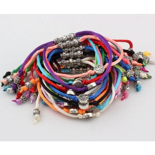 10pcs Tree of life Alloy bead Chinese knot wire Adjustable Bracelets handmade DIY Jewelry 21color C-9