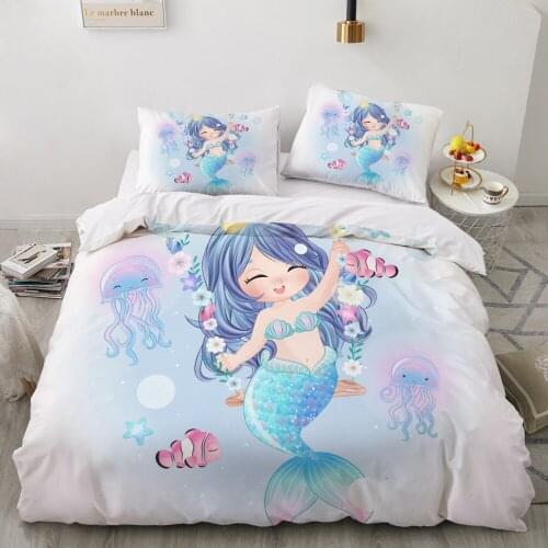 Kids Bedding Set for baby cartoon duvet cover set for home bed linen pillowcase family sets Euro 70x70 Mermaid cute drop shpping