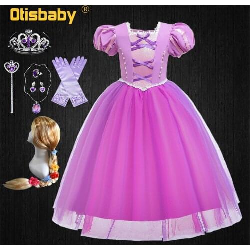 Girls Princess Rapunzel Dress Up Children Long Sleeve Fantasy Tangled Cosplay Costume Little Girl Summer Novelty Party Dresses