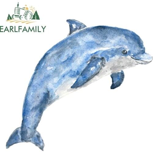 EARLFAMILY 13cm x 11.8cm Dolphin Car Stickers Anime Car Body Decal Waterproof Vinyl Car Wrap Window Bumper Motorcycle Decoration