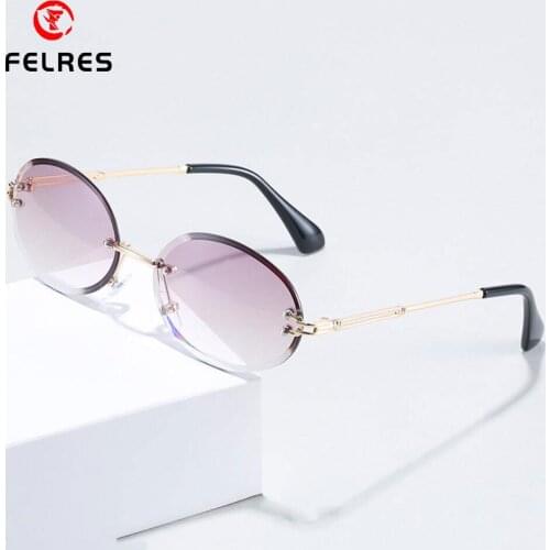 FELRES Fashion Women Rimless Oval Sunglasses UV400 Vintage Eyewear Outdoor Sun Protection Frameless Sun Glasses F7150