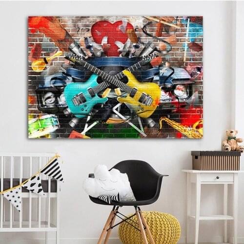Graffiti Street Wall Art Guitar Music Art Canvas Painting Classic Prints For Living Room Modern Abstract Art Painting