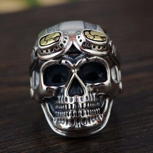 Steampunk Women Mens Biker Rock Finger Ring Jewelry Rock Rap Skull Party Night Club Ring Aviator Glasses Shape Gift for Male