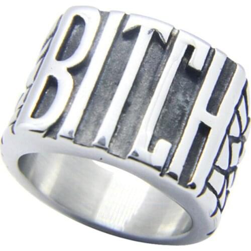 5pcs/lot Size 5-10 Newest BITCH Ring 316L Stainless Steel Jewelry Hiphot Style Biker Unisex Ring