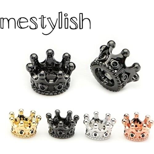 Mestylish 10pcs/Lot 6mm Micro Pave Black Cubic Zirconia Crown Charms Spacer Beads Fit DIY Bracelet Necklace Jewelry Accessories