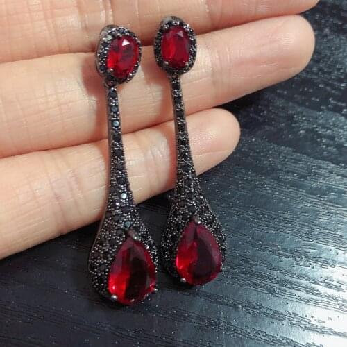 Fashion red cz vintage earring for women wedding bridal gift dangling earring