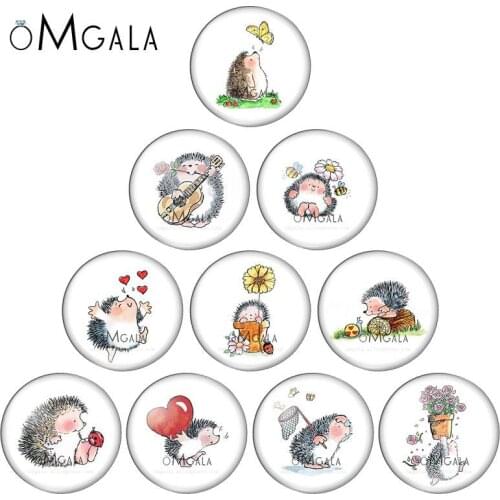 Cartoon Funny Hedgehog Animals Paintings 10pcs 12mm/18mm/20mm/25mm Round photo glass cabochon demo flat back Making findings