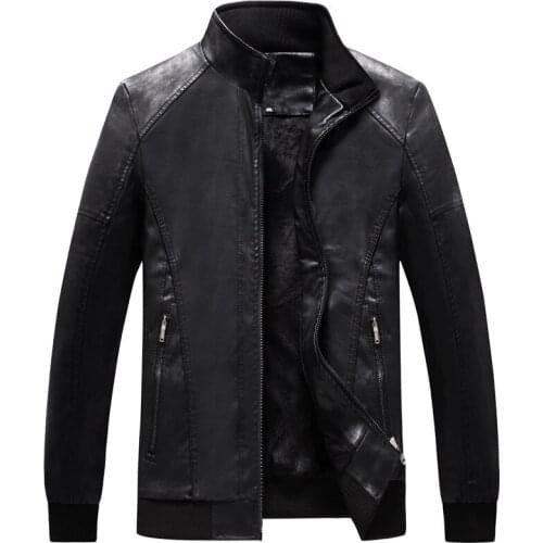 2019 Winter Mens Leather Jacket Coat Classic Leather Motorcycle Leather Jacket Leisure Clothing Stand Collar Coat