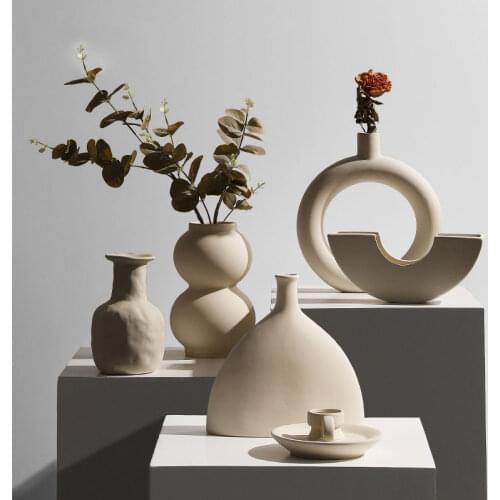 Nordic Minimalist Ceramic Vase Ornament Home Decor Flower Arrangement Creative Artware Living Room TV Cabinet Desktop Decoration