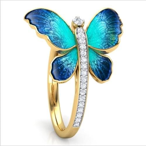 New Design Fashion Jewelry Opening Butterfly Ring Vintage Shiny Cocktail Party Ring for Women Finger Jewelry Rings