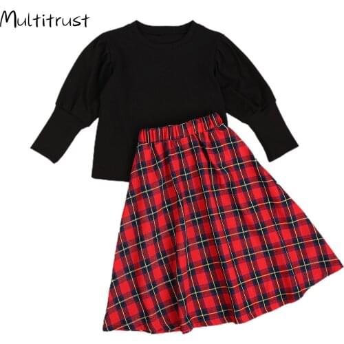 Toddler Girl Clothes Baby Girl Long Sleeve Top + Plaid Skirt Classic Round Neck Loose Version Spring Clothing
