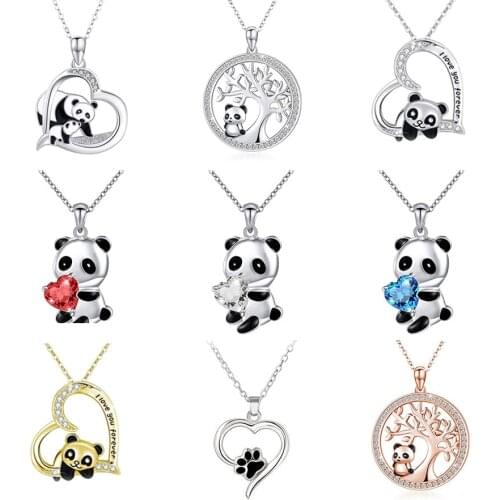 Fashion Cute Panda Bear Pendant Necklace For Women Round Heart Shape Animal CZ Necklace Charm Chain Necklace Chokers Collar