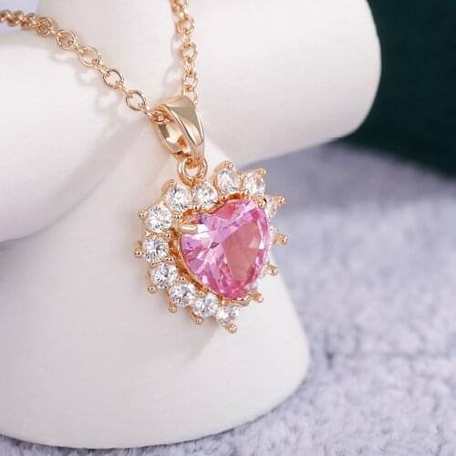 Heart Shaped Diamond Crystal Necklace Jewelry Gifts For Women Amethyst Pendant Necklace Korean Style collana