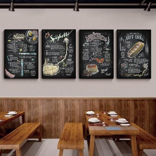 Hamburger Hot Dog Pizza Poster Spaghetti French Fries Canvas Painting Kitchen Internet Cafe Western Restaurant Home Decoration