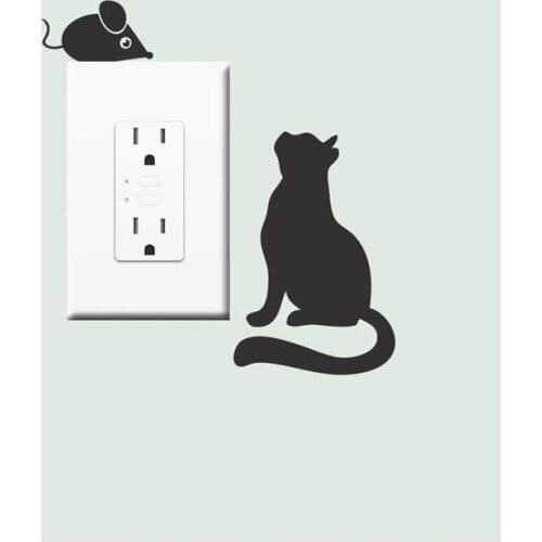 12*12cm Cute Mouse Switch Sticker Cat Decals Art Socket Outlet Decor Vinyl Stickers Removable Various Colors LC1293