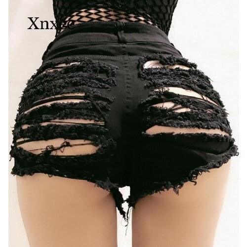 Sexy Club Butt Ripped Short Jeans Women Ass Hole Denim Short Jeans For Women High Waisted Jeans Shorts Cut Out Mini Denim Pants