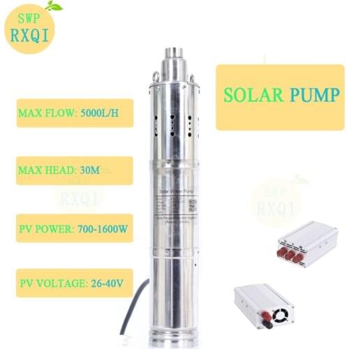 SOLAR WATER PUMP 4" DC Brushless Submersible Screw Pump 648w or 0.9HP Max flow 5000L/H Max head 30m Outlet 1.25" for irrigation