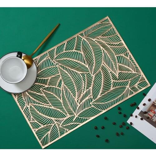 Dining-Table Decoration PVC Leaves Hollow Gilding Placemat Leaf Pattern Heat Proof Mat Placemat for Western Food