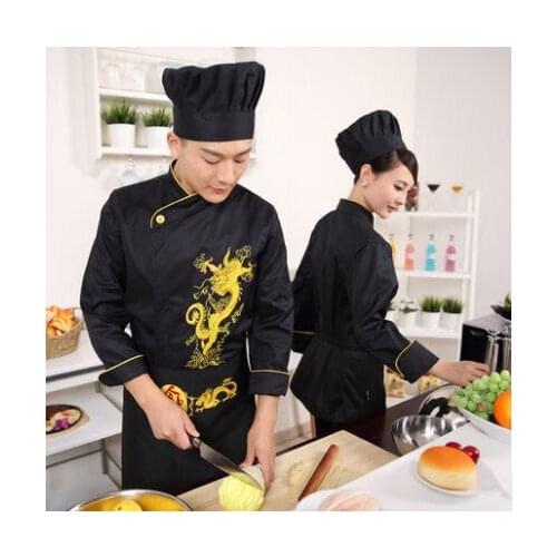 Men Women Embroidery Dragon Cook Uniform Short Sleeve Kitchen Work Wear Mesh Patchwork Breathable Food Service Chef Jacket Apron
