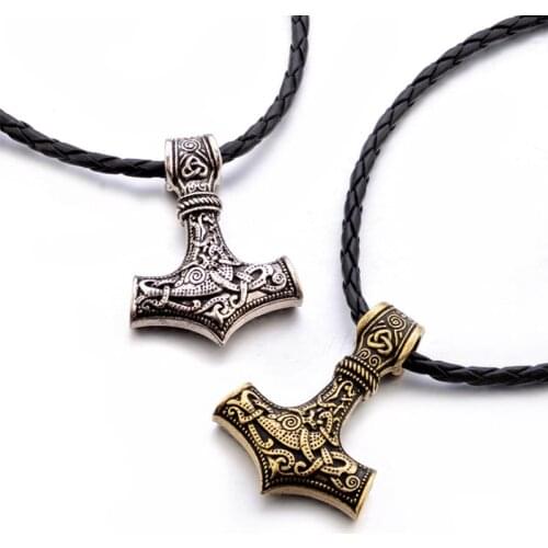 Vintage Nordic Thors Hammer Viking Necklace Pendant Jewelry Mens Vintage Celtic Knot Pendant Jewelry
