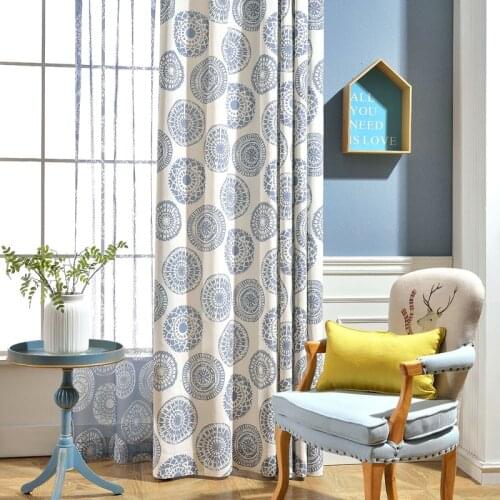 Blue [Kaleidoscope] Curtain Modern Simple Chinese for Living Room Bedroom Study Curtain Polyester Cotton Printing Curtain Tulle