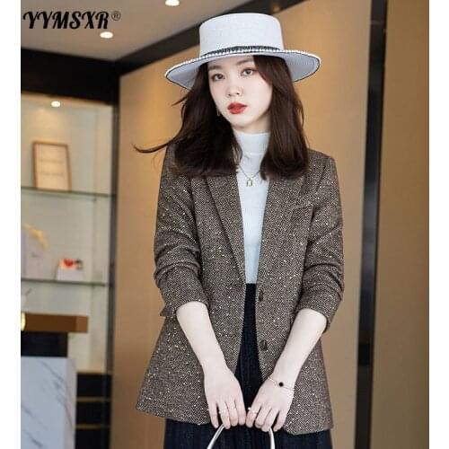 S-4XL Plus Size Womens Autumn and Winter Office Suit 2021 Fashion Sequins Decorative Stripes Ladies Professional Wear Jacket