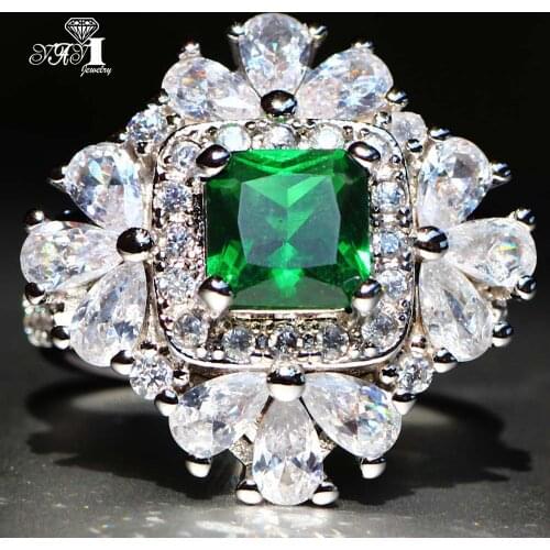 YaYI Jewelry New Summer Princess Cut Green Emerald Natural Zircon Stamped S925 Silver Color Engagement Wedding Party Rings