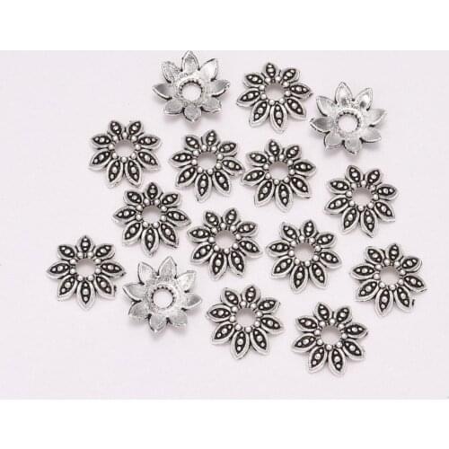 100pcs/Lot 7 9 13 mm 8 Petals Antique Relief Flower Loose Sparer End Bead Caps For DIY Jewelry Making Findings Earrings