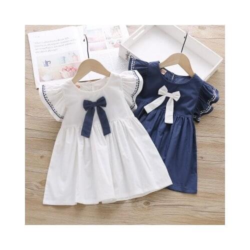 2020 Summer Toddler Girls Dress Fashion Bow Flying Sleeves Dress for Girl Kids Clothing 1 2 3 4 5 6 Years Baby Girl Dress New