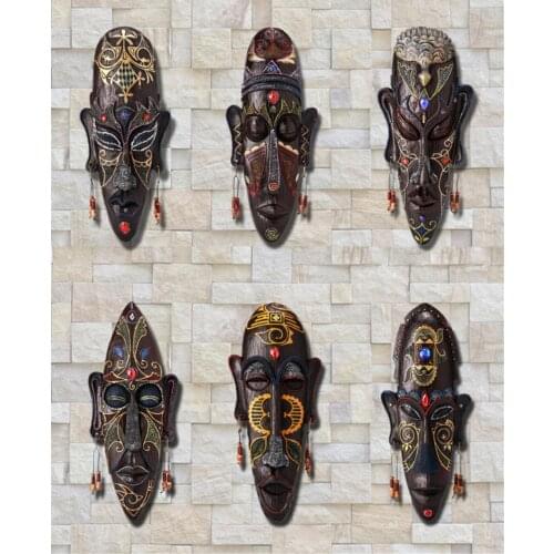33.5-35 cm Creative gift Hand Painted big vintage resin craft Africa mask wall hanging bar ornaments home hotel wall decoration
