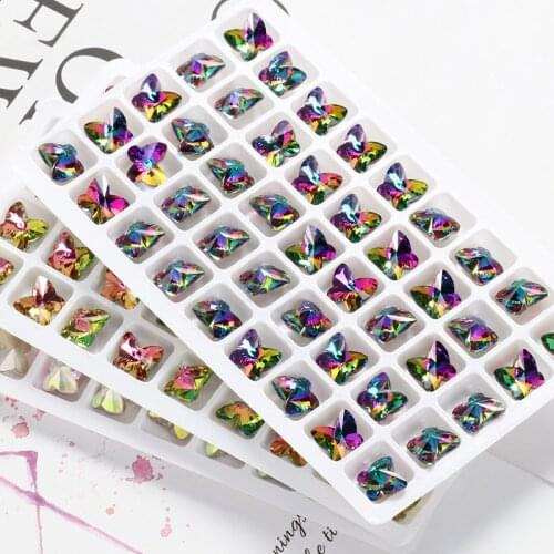 9x10mm 45pcs Butterfly Rhinestones Nails Decoration Crystal Stones Glue On Nails Glass Strass Rhinestone AB Color DIY Stones