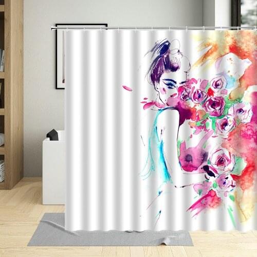 Watercolors Flower Print Shower Curtain Set Colorful Blooming Floral Plant Art Poster Waterproof Fabric Bathroom Decor Curtains