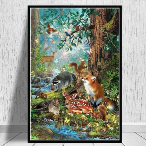 DIY 5D Diamond Painting Happy Forest Animals Fox Deer Rabbit Embroidery Cross Stitch Full Drill Mosaic Rhinestone Art Decor Gift