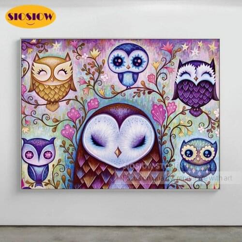 5d Diy Full Drilling Diamond Painting Owl Cartoon Animal Picture Square Round Resin 3D Daimond Embroidery Cross-stitch Deco Home