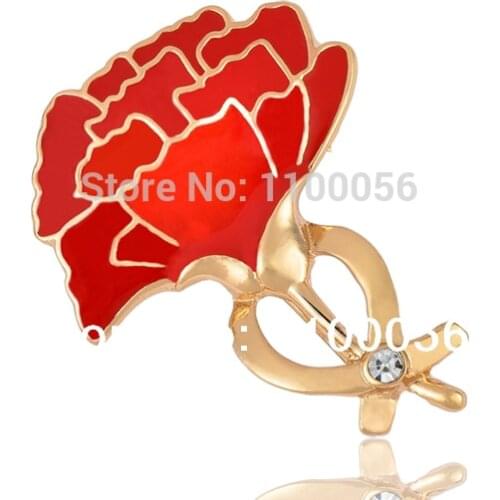 Free Shipping 2019 Gold Jewelry Women Clothes Party Dress Lasted Brooch Flower Red Carnation X1480