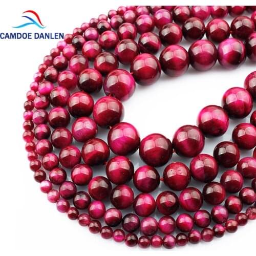 CAMDOE DANLEN Natural Stone Magenta Tiger Eye Agates Round 15" Strand Loose Beads 4 6 8 10 12MM Diy Jewelry Making Accessories