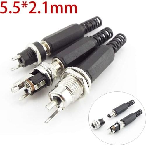 DC Female 5.5*2.1mm Power Charging Port Panel Mount Terminal DC Male Power Supply Connector Socket Adapter Threaded Metal Plug V