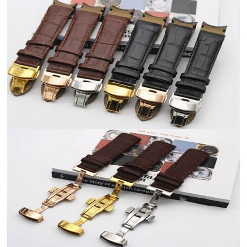 Curved Genuine Leather Watchband 22mm 23mm 24mm for Couturier T035 Watch Band Butterfly Clasp Strap Wrist Bracelet DIY Replace