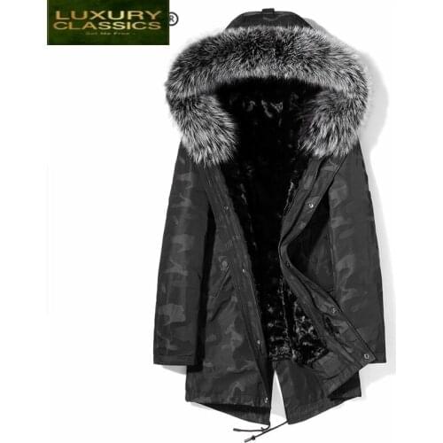 Camouflage Fashion Warm Winter Jacket Men Clothes 2021 Streetwear Mink Fur Liner Long Coat + Large Fox Fur Hooded XWPKF01