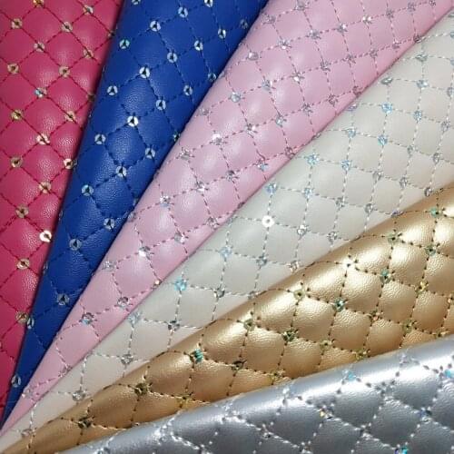 2PCS 21x29cm Quilted Squares With Sequines Glitter Leather for DIY Bows handbags shoes R093