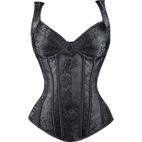 Steampunk Corset With Sexy Lingerie Zipper Side Overbust Corset Waist Trainer Bustier Plus Size Shapewear Top