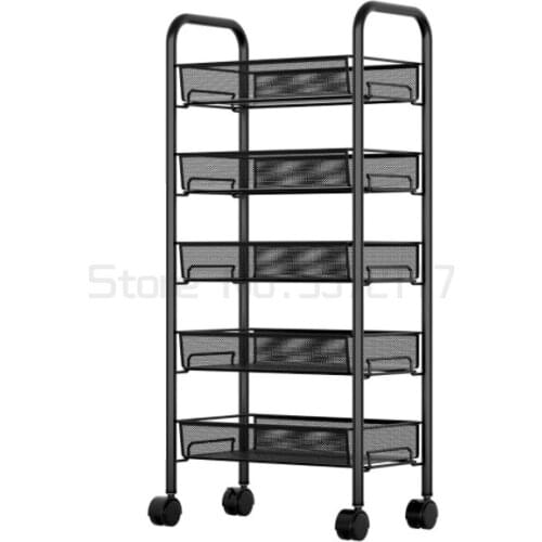 Kitchen shelf floor multi-layer movable household cart vegetable basket storage shelf