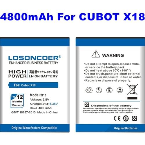 LOSONCOER 100% New High Quality Smart Phone Rechargeable Battery For Cubot X18 4800mAh Battery X18