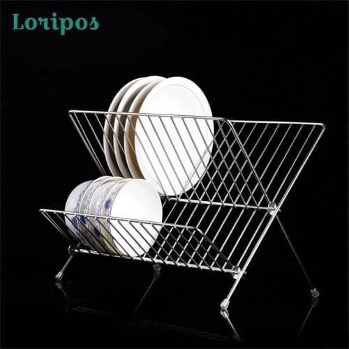 Stainless Steel Metal Bowl Dish Airing Tray Air Dried Basket Folding Tableware Storage Shelf Bowl Dish Display Stand Dish Rack