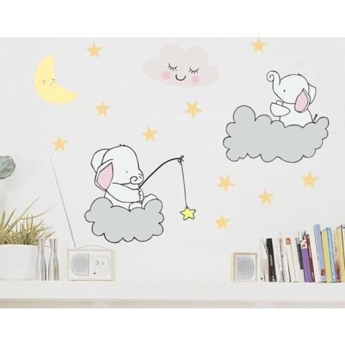Cute stars cloud decal Elephant Wall Sticker for kids rooms Home living room bedroom sticker wallpaper Wall decoration