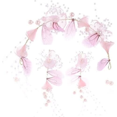 Sweet Long Hair Flower Wedding Hair Ornaments Gold Pink Series Bride Headdress Handmade Bridal Party Wedding Hair Decor LL@17