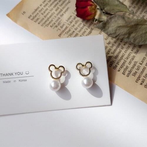 Cute Pearl Mouse Earrings Wholesale 2021 Charm Anime Simple Exquisite Jewelry For Women Romantic Luxury Gift Accessories