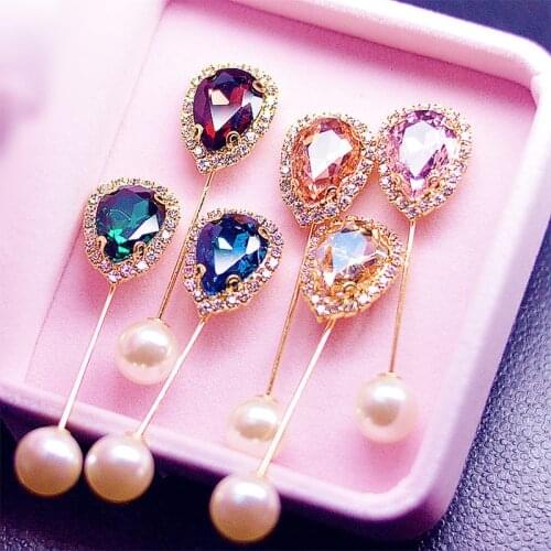 Fashion Geometry Rhinestone Brooch Islamic Wedding Water Drop Flower Brooch Boutonniere Pearl Pin Lapel Hijab Head Scarf Women