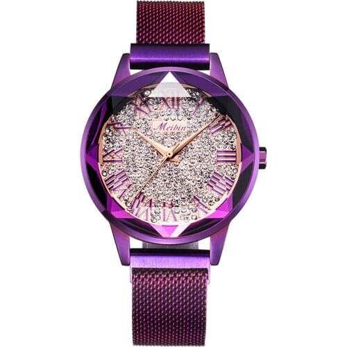 Fashion Meibin Luxury Women Mesh & Steel Magnetic Starry Sky Female Clock Quartz Wrist Watches Lady Reloj Mujer Relogio Feminino